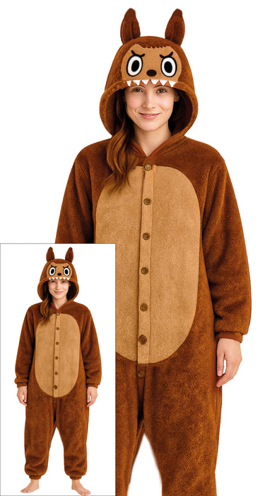 Pyjama Tierkostüm "Lulu Monster" für Erwachsene | Braun