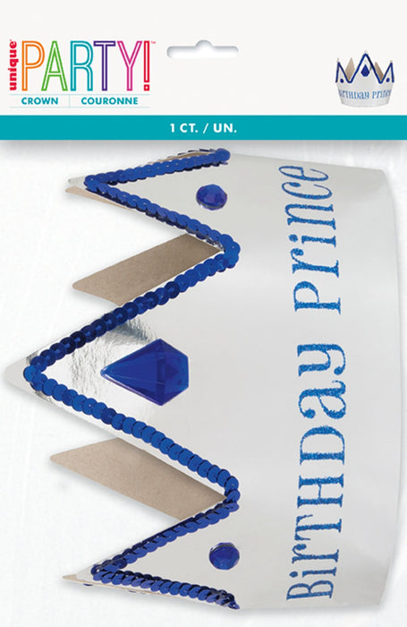 Pappkrone Prince Happy Birthday | Weiß Blau