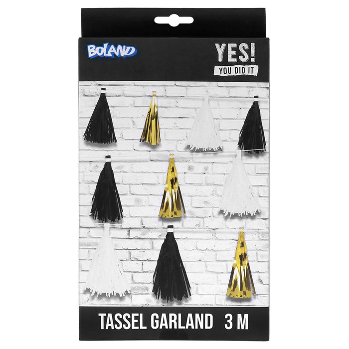 Tasselgirlande "Graduation" Schwarz/Silber/Gold | 3 m