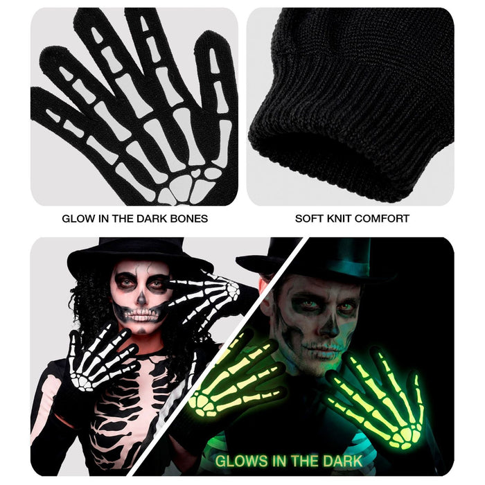 Skelett Handschuhe Glow in the Dark | Schwarz Weiß