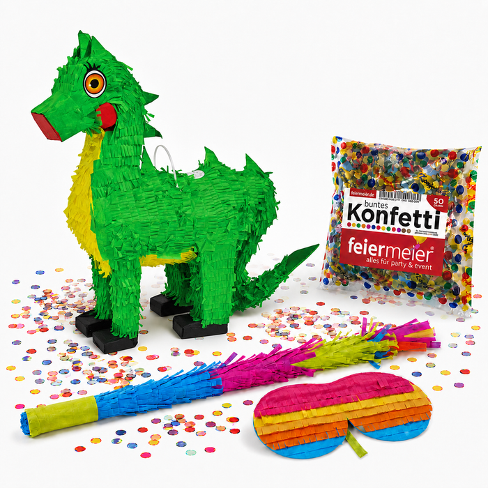 Pinata-Set | 4-tlg. mit Augenmaske, Schlagstock und Konfetti