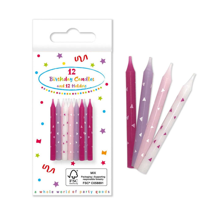 12 Geburtstagskerzen mit Haltern | Pink Rosa Lila Weiß