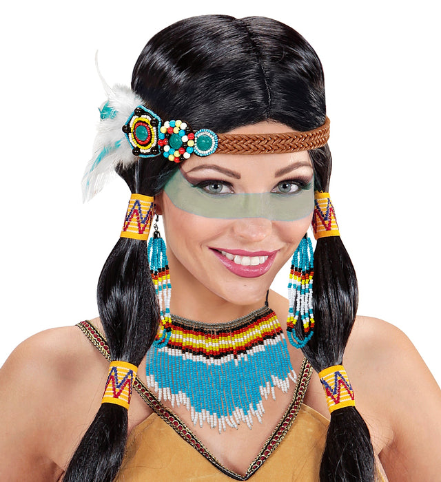 Indianerin Schmuck Set 4-tlg. | Mehrfarbig - Halskette, Stirnband und Ohrringe