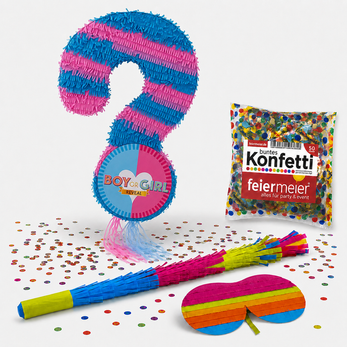 Pinata-Set | 4-tlg. mit Augenmaske, Schlagstock und Konfetti