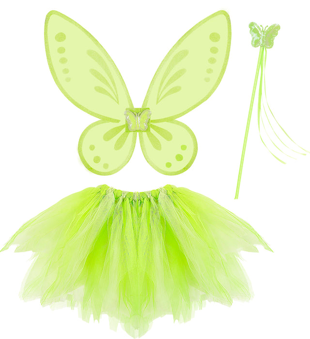 Fee Kinderkostüm Set "Magic Fairy" 3-tlg. Flügel Tütü Stab | Hellgrün