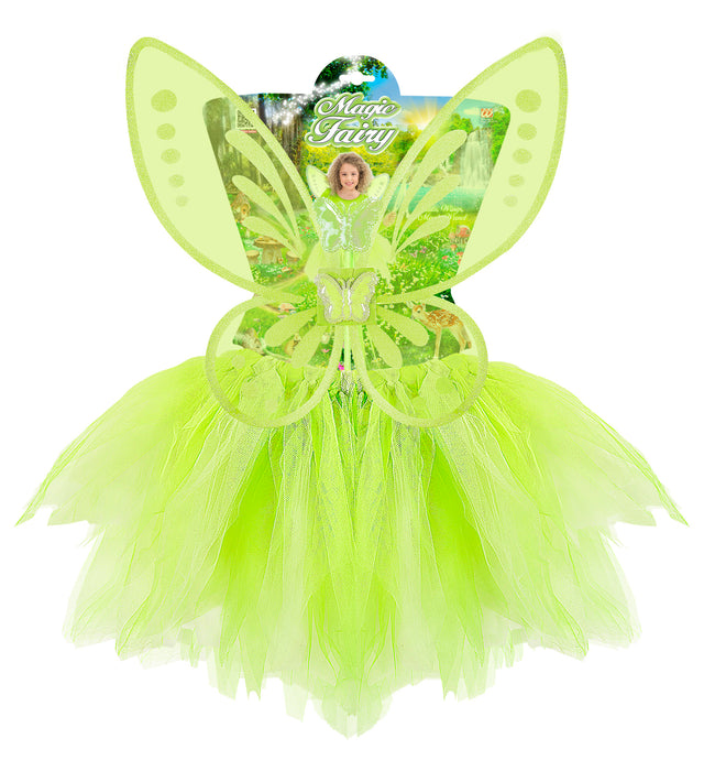 Fee Kinderkostüm Set "Magic Fairy" 3-tlg. Flügel Tütü Stab | Hellgrün