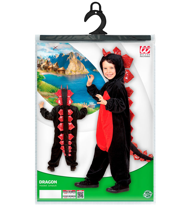 Schwarzer Drache Kinderkostüm | Schwarz Rot - Overall