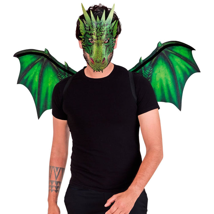 Kostümset "Drache" 2-tlg. | Flügel und Maske - Grün