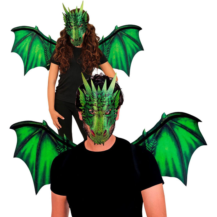 Kostümset "Drache" 2-tlg. | Flügel und Maske - Grün
