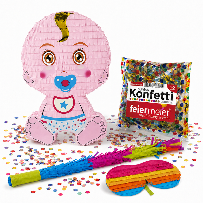 Pinata-Set | 4-tlg. mit Augenmaske, Schlagstock und Konfetti