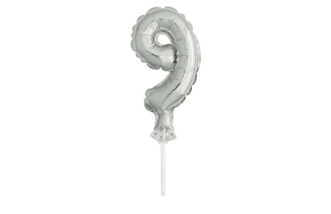 Tortendeko Ballonzahl, ca.13cm #9 Silber