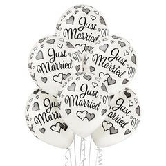 Luftballon Ø30cm "Just Married" | 6 Stk. - Metallic Pearl