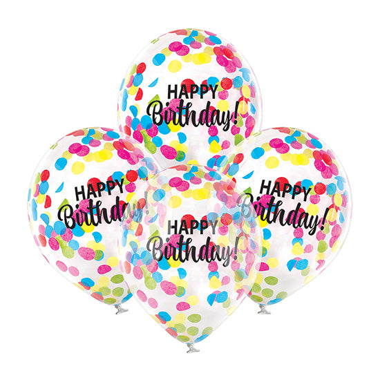 Luftballon Ø30cm "Happy Birthday Confetti" | 6 Stk. - Clear