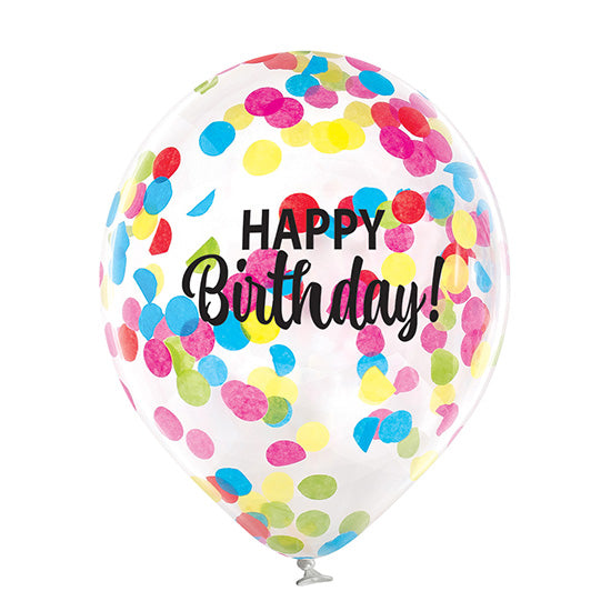 Luftballon Ø30cm "Happy Birthday Confetti" | 6 Stk. - Clear