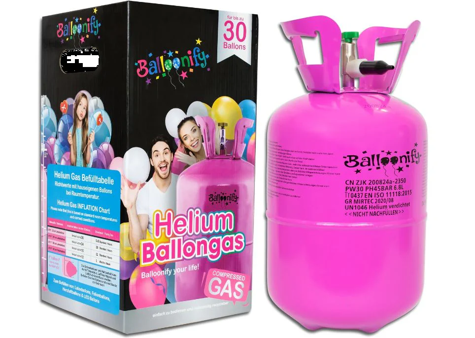 feiermeier Helium-Set Einwegflasche 0,20 m³ + 25 bunte Premium-Ballons (Ø 30 cm)