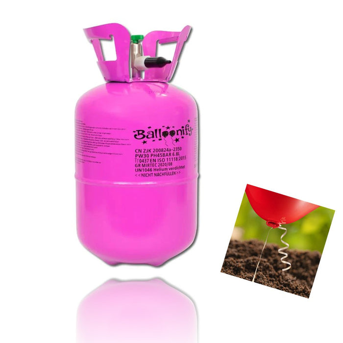feiermeier Helium-Set Einwegflasche 0,20 m³ + 100 kompostierbare Ballonbänder mit Schnellverschluss