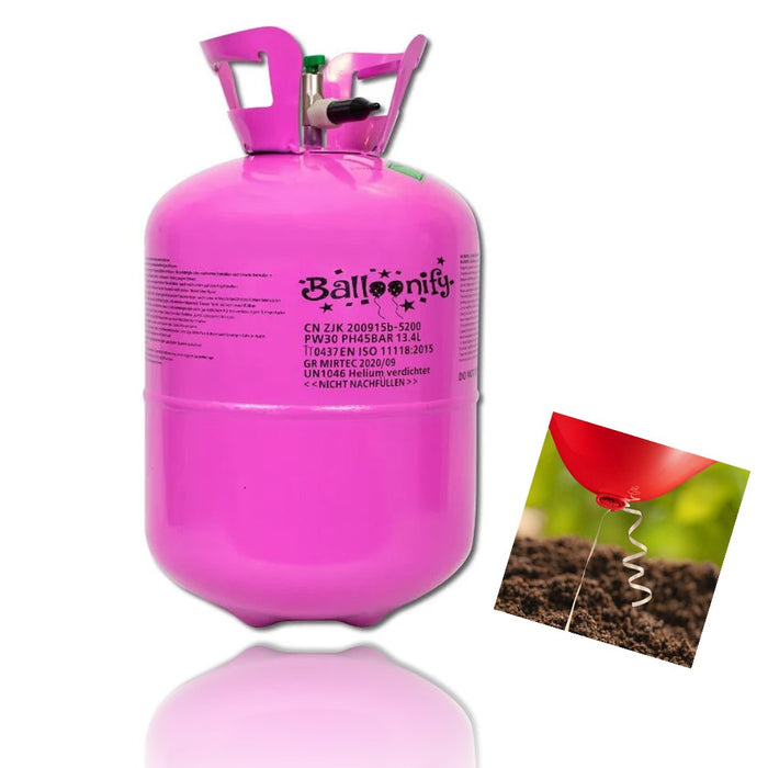 feiermeier Helium-Set Einwegflasche 0,40 m³ + 100 kompostierbare Ballonbänder mit Schnellverschluss