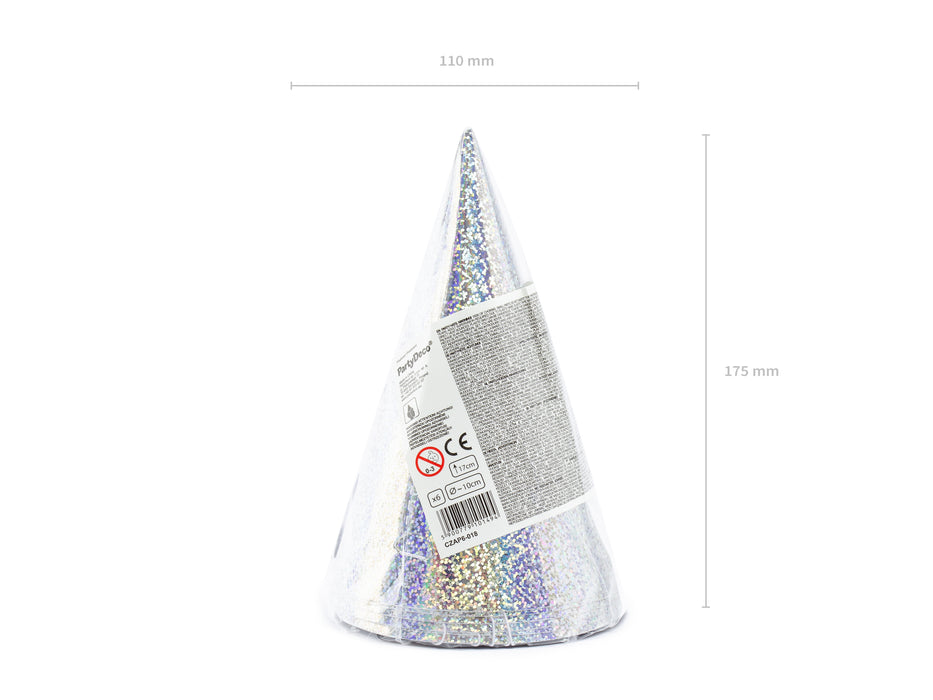 PartyHut Holographic Silber 6Stk.