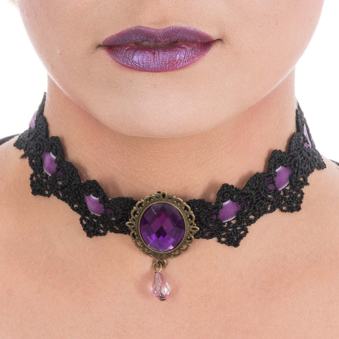 Gothik Halsband "Violet" | Schwarz Lila - Choker Halskette Schmuck Halloween Kostüm
