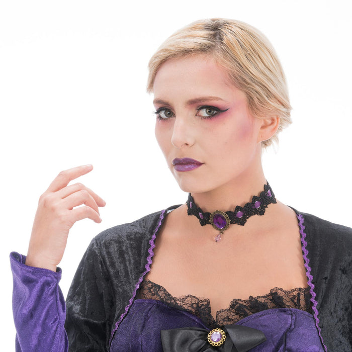 Gothik Halsband "Violet" | Schwarz Lila - Choker Halskette Schmuck Halloween Kostüm