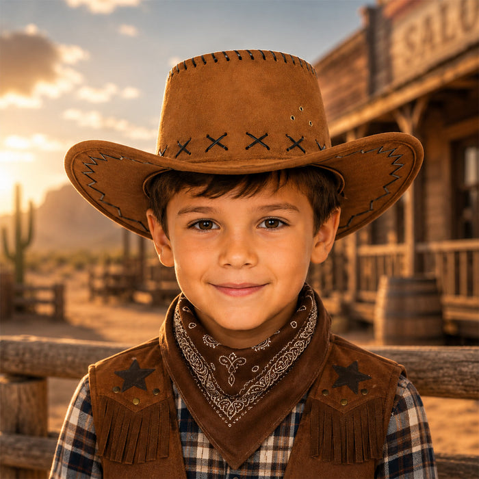 Kinder Cowboyhut mit Ziernähten | Braun