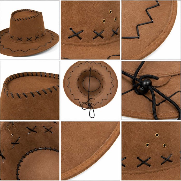 Kinder Cowboyhut mit Ziernähten | Braun