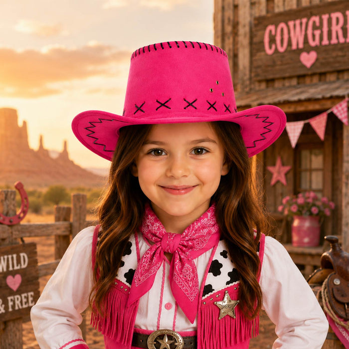 Kinder Cowboyhut mit Ziernähten | Pink | Western Hut
