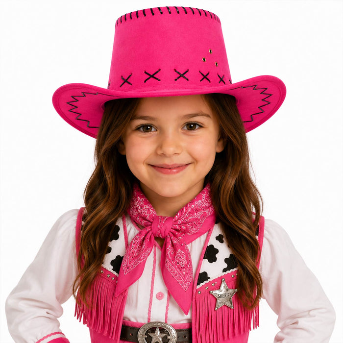 Kinder Cowboyhut mit Ziernähten | Pink | Western Hut