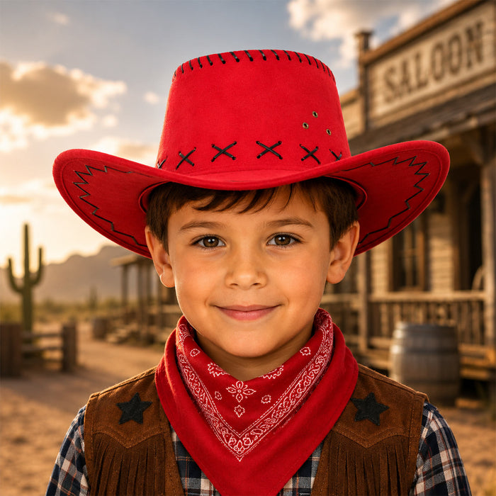 Kinder Cowboyhut mit Ziernähten | Rot