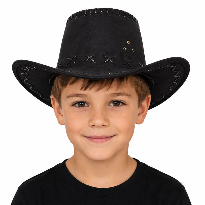 Kinder Cowboyhut mit Ziernähten | Schwarz | Western Hut