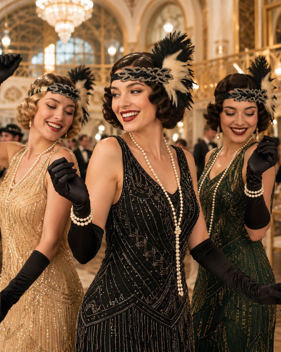 20er Jahre Charleston Set "Roaring" für Damen 5-tlg. - 414042 | Schwarz Gold