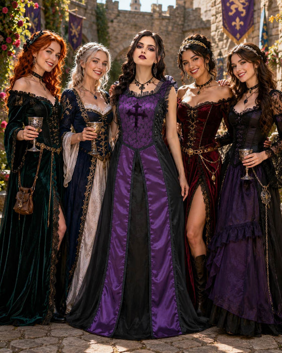 Mittelalter LARP Corsagenkleid Damen Gothic Kleid | Violett Schwarz