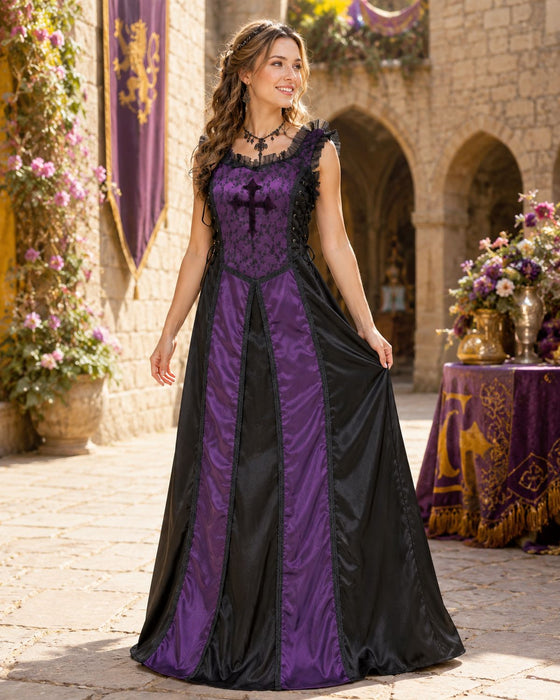 Mittelalter LARP Corsagenkleid Damen Gothic Kleid | Violett Schwarz
