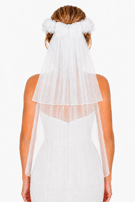 Brautschleier Haarkranz Novalie mit Spitze und Strass - Weiß