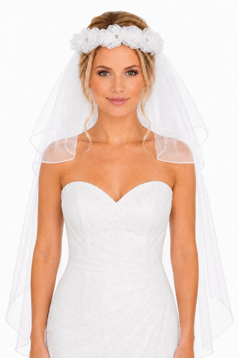 Brautschleier Haarkranz Novalie mit Spitze und Strass - Weiß