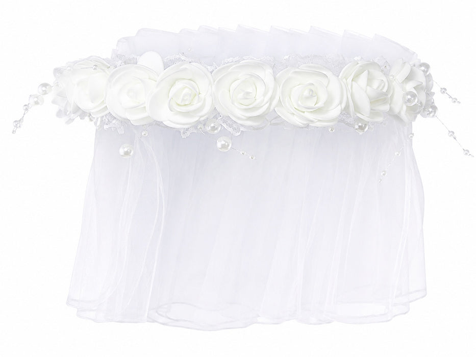 Brautschleier Haarkranz Salva mit Rosen und Perlen - Weiß