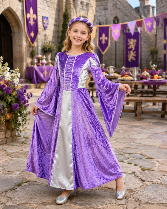 Burgfräulein Kostüm "Prinzessin Helena" für Mädchen | Lila Silber