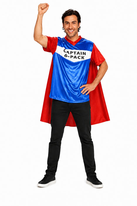 Captain 6-Pack Superheld Kostüm Shirt mit Cape für Herren