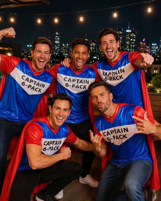 Captain 6-Pack Superheld Kostüm Shirt mit Cape für Herren