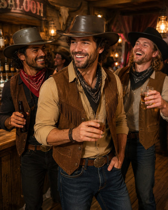 Cowboyhut John im Lederlook zum Western Kostüm - Braun