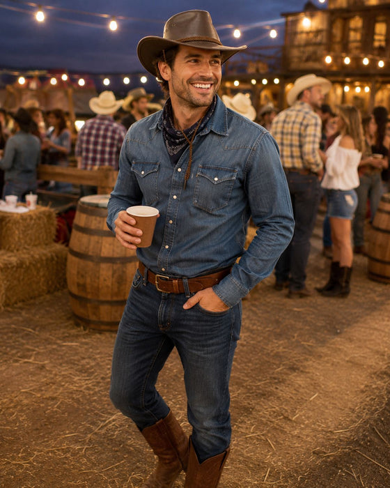 Cowboyhut John im Lederlook zum Western Kostüm - Braun