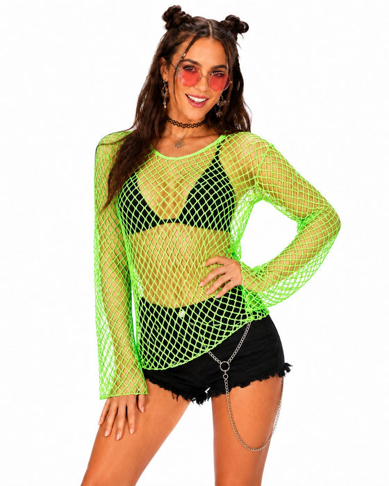 Neon Netzshirt Damen | Grün -  80er Rave Disco Festival Kostüm
