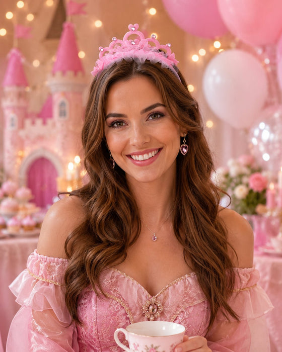 Rosa Prinzessin Haarreif zum Kostüm mit Krone | Diadem