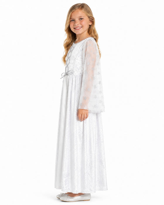 Kinder Engelskostüm "Lea" mit Sternen - Weiß Silber | Christkind Kleid Weihnachten