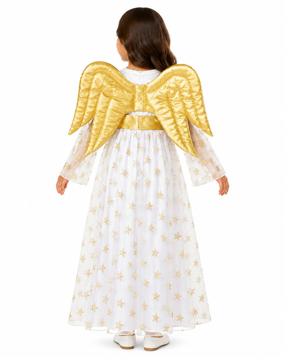 Kinder Engelskostüm "Sternen Engel" mit Flügeln - Samtkleid Weiß Gold
