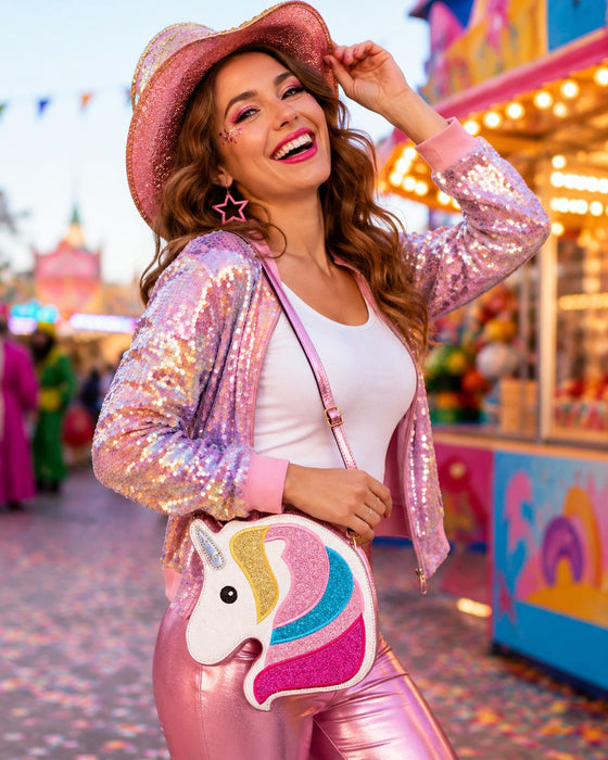 Hochwertige Glitzer Handtasche - Einhorn 24cm