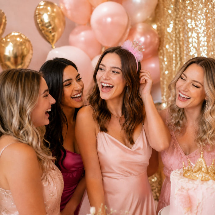Prinzessin Glitzer Krone mit Perlen und Rüschen | Haarreif Rosa
