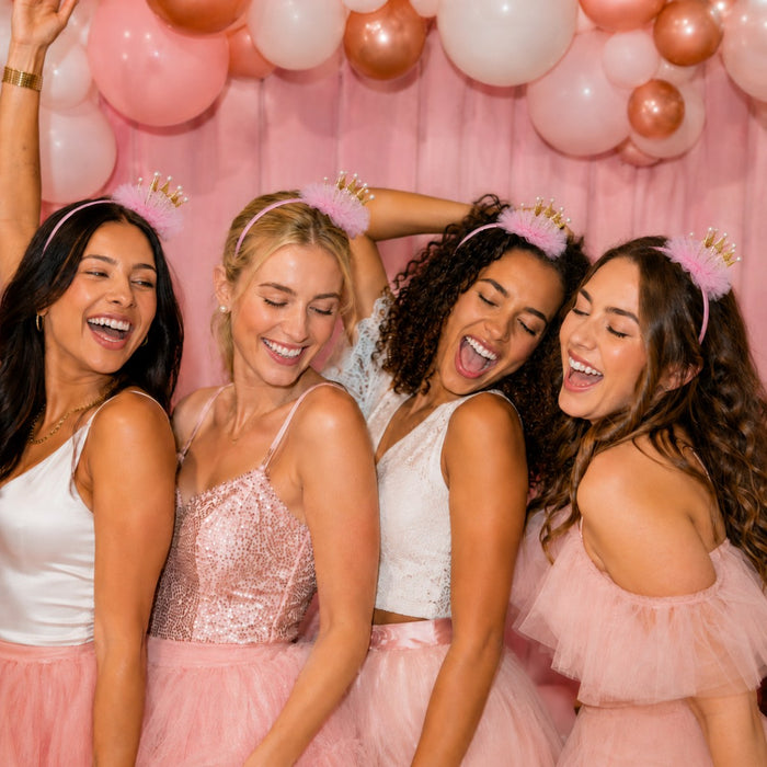 Prinzessin Glitzer Krone mit Perlen und Rüschen | Haarreif Rosa