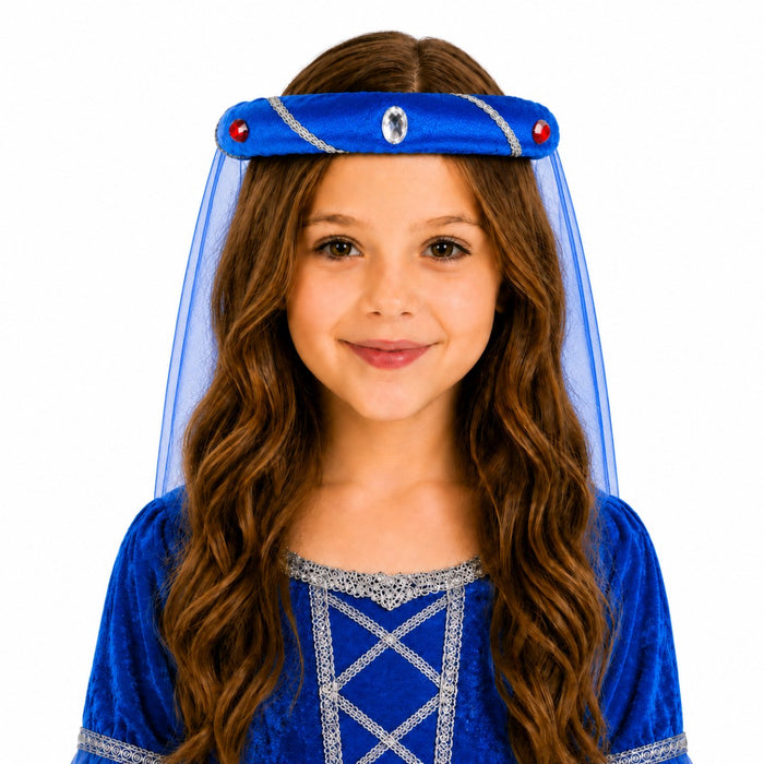 Mittelalter Haarband "Rosalin" mit Schleier für Mädchen | Blau
