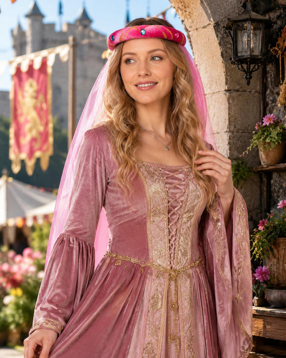 Mittelalter Haarband "Rosalin" mit Schleier für Damen | Pink